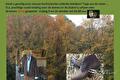 Flyer met herfstbomen, suède jas en herenschoen over extra openingen