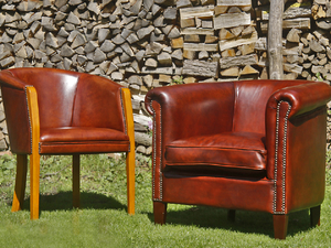 Eetstoel en club fauteuil in schapenleder